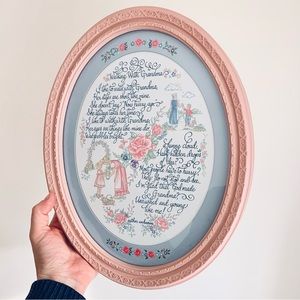Walking With Grandma Framed Calligraphy Poem Pink Floral Art Wall Hanging